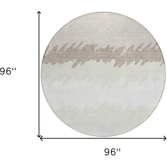 8' Ivory Beige And Taupe Round Striped Washable Indoor Outdoor Area Rug Photo 8
