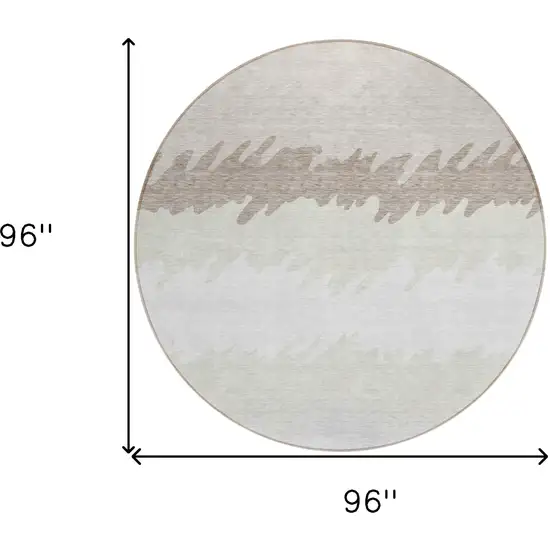 8' Ivory Beige And Taupe Round Striped Washable Indoor Outdoor Area Rug Photo 8