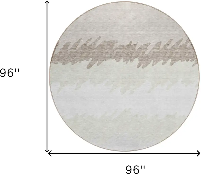 8' Ivory Beige And Taupe Round Striped Washable Indoor Outdoor Area Rug Photo 8