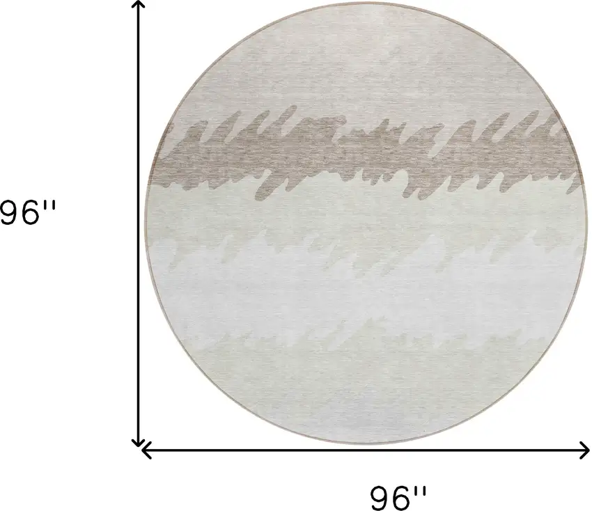 8' Ivory Beige And Taupe Round Striped Washable Indoor Outdoor Area Rug Photo 8