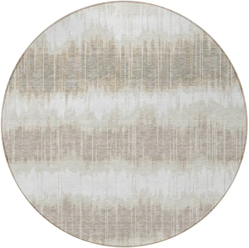 8' Ivory Beige And Taupe Round Striped Washable Indoor Outdoor Area Rug Photo 4