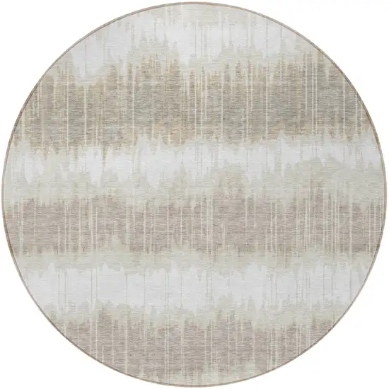 8' Ivory Beige And Taupe Round Striped Washable Indoor Outdoor Area Rug Photo 4