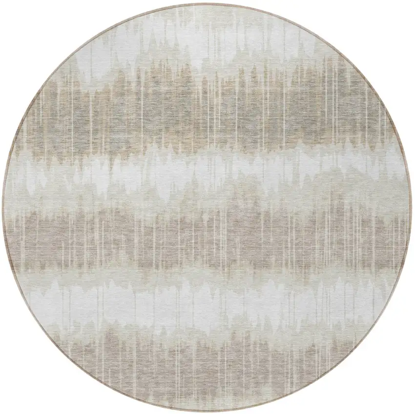 8' Ivory Beige And Taupe Round Striped Washable Indoor Outdoor Area Rug Photo 4