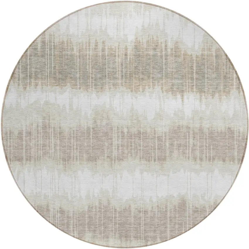 8' Ivory Beige And Taupe Round Striped Washable Indoor Outdoor Area Rug Photo 1