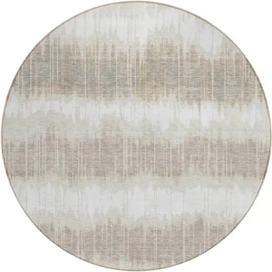 8' Ivory Beige And Taupe Round Striped Washable Indoor Outdoor Area Rug Photo 1