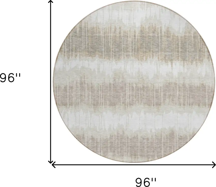8' Ivory Beige And Taupe Round Striped Washable Indoor Outdoor Area Rug Photo 8