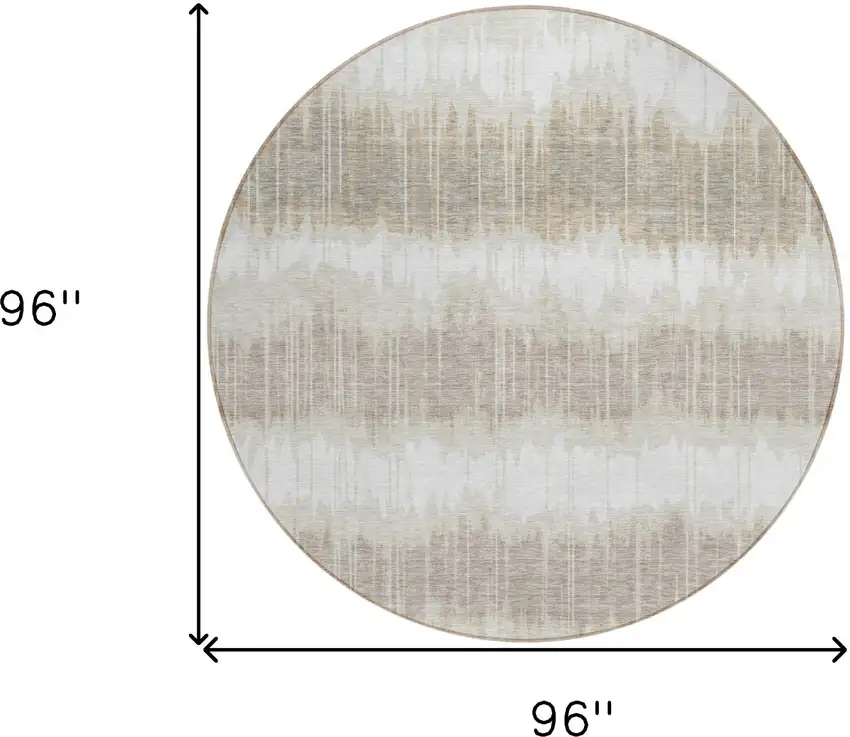 8' Ivory Beige And Taupe Round Striped Washable Indoor Outdoor Area Rug Photo 8