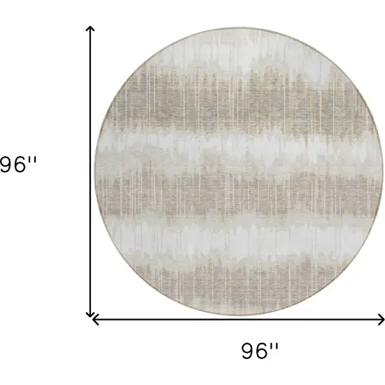 8' Ivory Beige And Taupe Round Striped Washable Indoor Outdoor Area Rug Photo 8