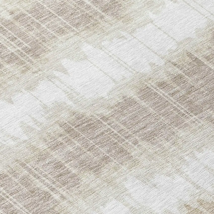 8' Ivory Beige And Taupe Round Striped Washable Indoor Outdoor Area Rug Photo 8