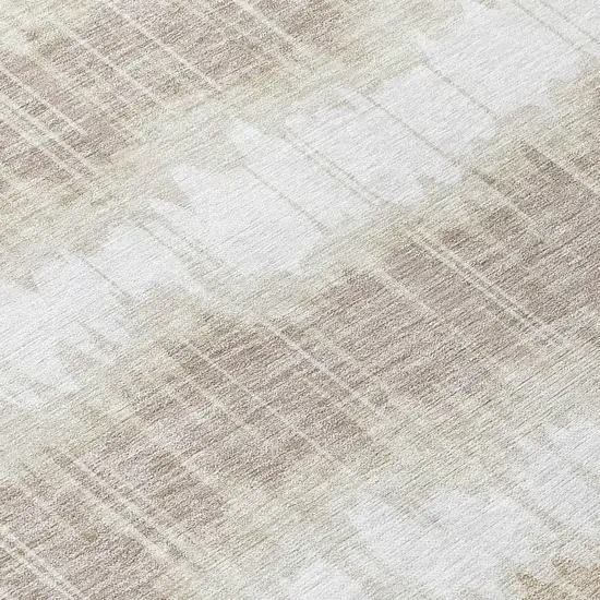 8' Ivory Beige And Taupe Round Striped Washable Indoor Outdoor Area Rug Photo 8