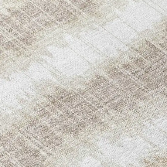 8' Ivory Beige And Taupe Round Striped Washable Indoor Outdoor Area Rug Photo 8
