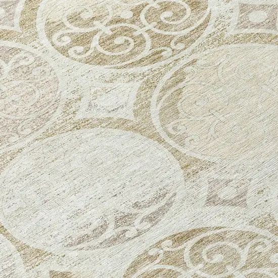 8' Ivory Beige And Taupe Round Trellis Washable Indoor Outdoor Area Rug Photo 8