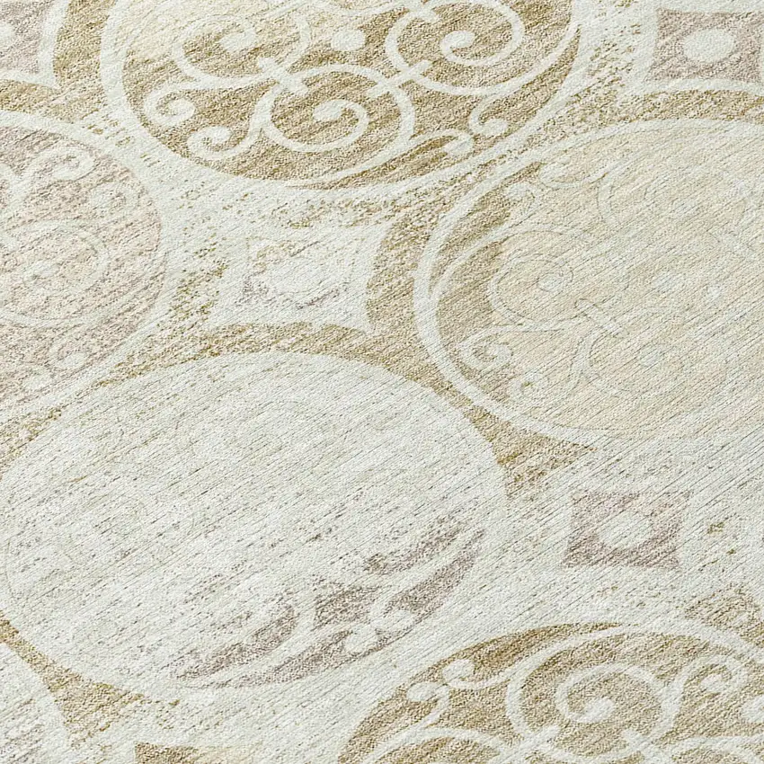 8' Ivory Beige And Taupe Round Trellis Washable Indoor Outdoor Area Rug Photo 8