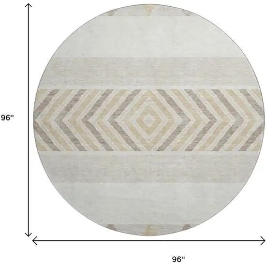 8' Ivory Beige And Taupe Southwestern Washable Round Rug With UV Protection Photo 9