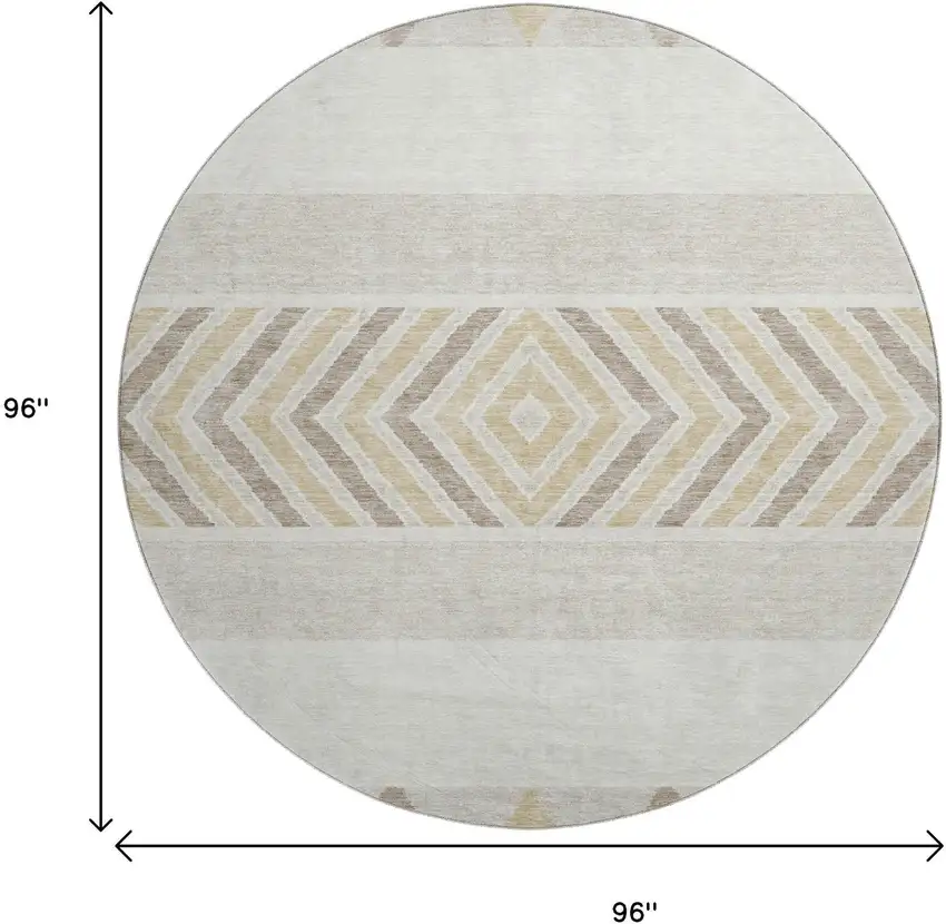 8' Ivory Beige And Taupe Southwestern Washable Round Rug With UV Protection Photo 9