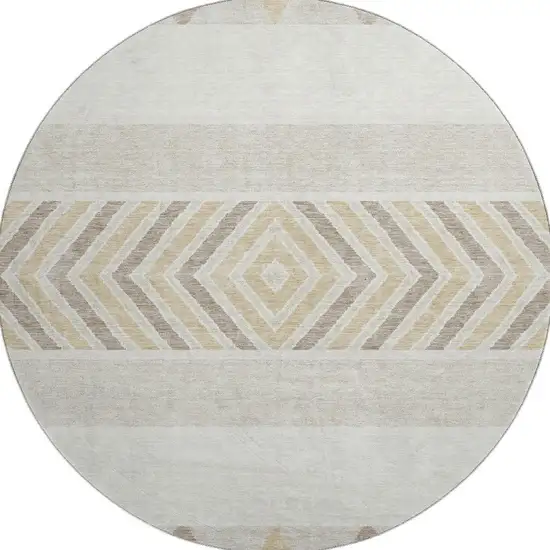 8' Ivory Beige And Taupe Southwestern Washable Round Rug With UV Protection Photo 3