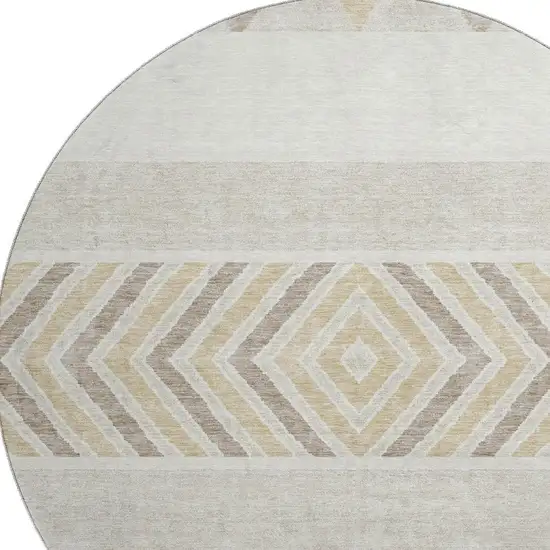 8' Ivory Beige And Taupe Southwestern Washable Round Rug With UV Protection Photo 2