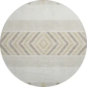 Photo of 8' Ivory Beige And Taupe Southwestern Washable Round Rug With UV Protection