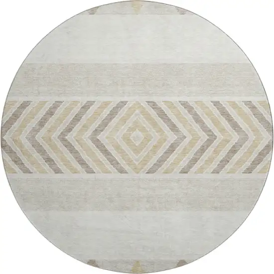 8' Ivory Beige And Taupe Southwestern Washable Round Rug With UV Protection Photo 1