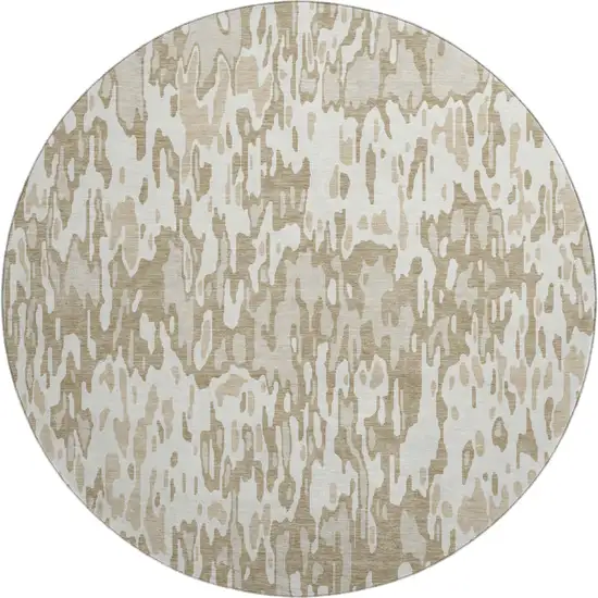 8' Ivory Beige And Taupe Striped Washable Round Rug With UV Protection Photo 1