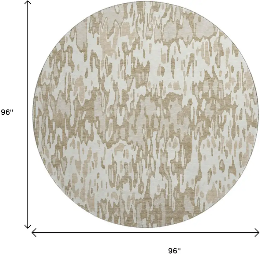 8' Ivory Beige And Taupe Striped Washable Round Rug With UV Protection Photo 8