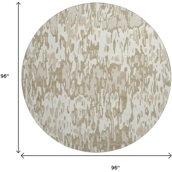 8' Ivory Beige And Taupe Striped Washable Round Rug With UV Protection Photo 8