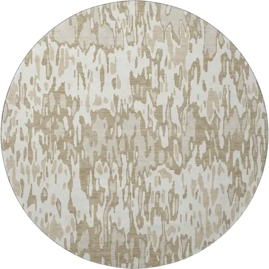 8' Ivory Beige And Taupe Striped Washable Round Rug With UV Protection Photo 2