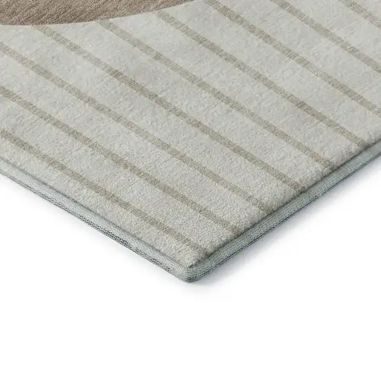 8' Ivory Beige And Taupe Striped Washable Round Rug With UV Protection Photo 6