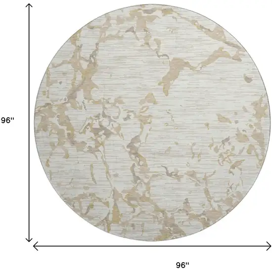 8' Ivory Beige And Taupe Striped Washable Round Rug With UV Protection Photo 9