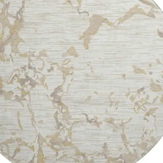 8' Ivory Beige And Taupe Striped Washable Round Rug With UV Protection Photo 2