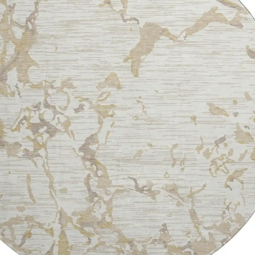 8' Ivory Beige And Taupe Striped Washable Round Rug With UV Protection Photo 2