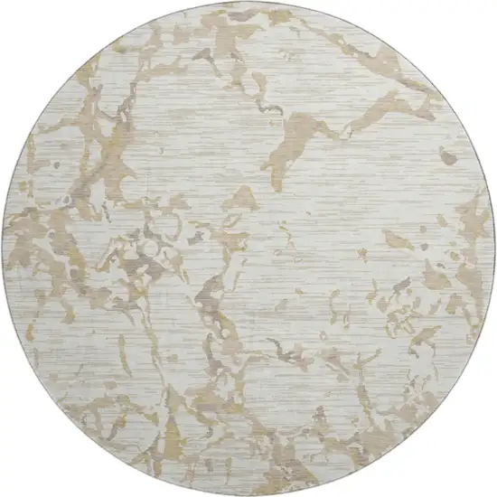 8' Ivory Beige And Taupe Striped Washable Round Rug With UV Protection Photo 1