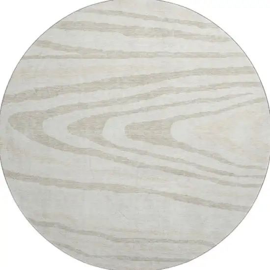8' Ivory Beige And Taupe Woodland Lodge Washable Round Rug With UV Protection Photo 3