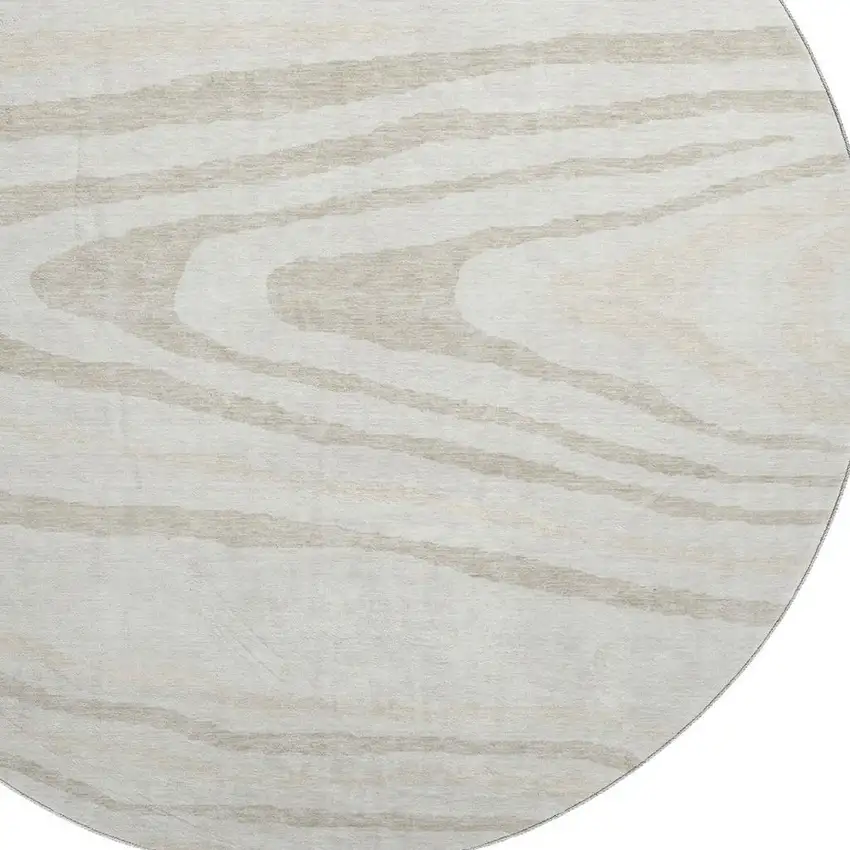 8' Ivory Beige And Taupe Woodland Lodge Washable Round Rug With UV Protection Photo 2