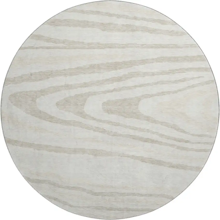 8' Ivory Beige And Taupe Woodland Lodge Washable Round Rug With UV Protection Photo 1