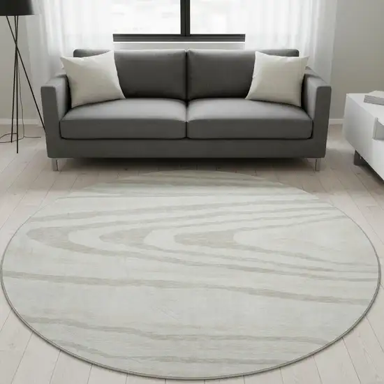 8' Ivory Beige And Taupe Woodland Lodge Washable Round Rug With UV Protection Photo 2