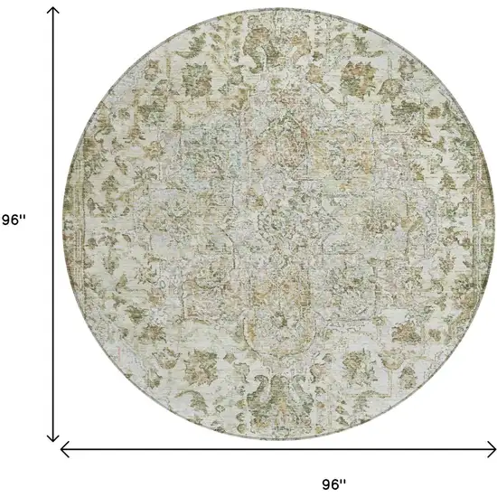 8' Ivory Beige And Wheat Round Floral Medallion Washable Indoor Outdoor Area Rug Photo 8