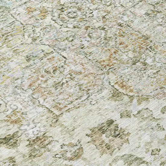 8' Ivory Beige And Wheat Round Floral Medallion Washable Indoor Outdoor Area Rug Photo 9