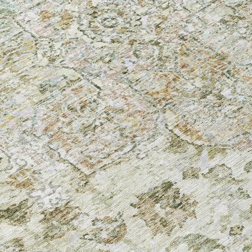 8' Ivory Beige And Wheat Round Floral Medallion Washable Indoor Outdoor Area Rug Photo 9