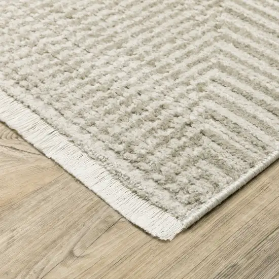 8' Ivory Beige Taupe And Tan Geometric Power Loom Runner Rug With Fringe Photo 4