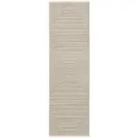 Photo of 8' Ivory Beige Taupe And Tan Geometric Power Loom Runner Rug With Fringe