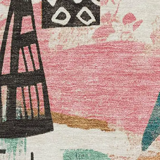 8' Ivory Black And Blush Geometric Washable Area Rug With UV Protection Photo 2