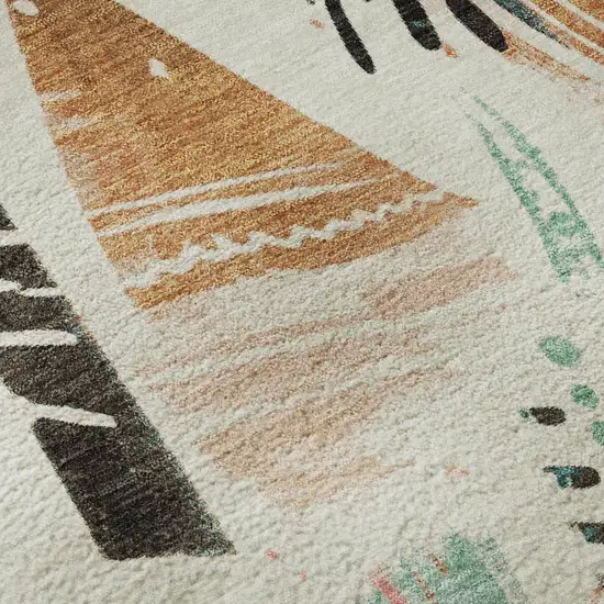 8' Ivory Black And Blush Geometric Washable Area Rug With UV Protection Photo 9