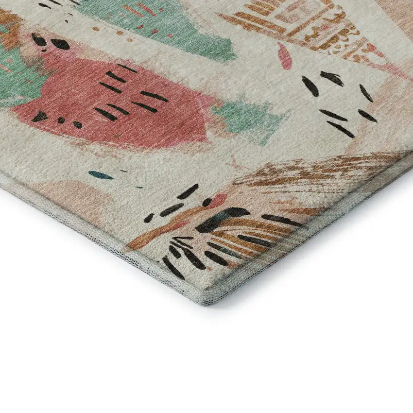 8' Ivory Black And Blush Geometric Washable Area Rug With UV Protection Photo 7