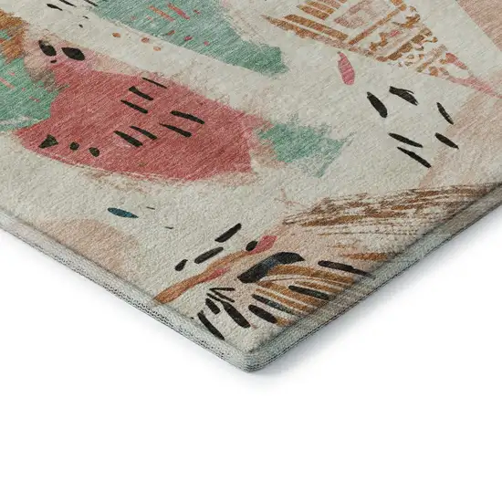 8' Ivory Black And Blush Geometric Washable Area Rug With UV Protection Photo 7