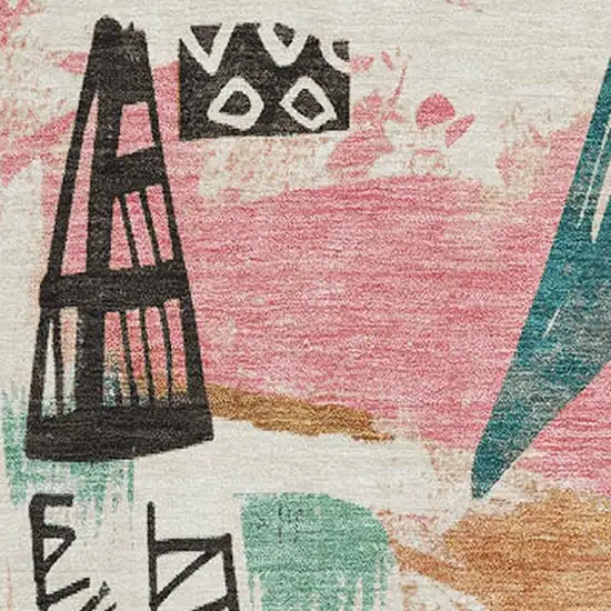 8' Ivory Black And Blush Geometric Washable Area Rug With UV Protection Photo 3