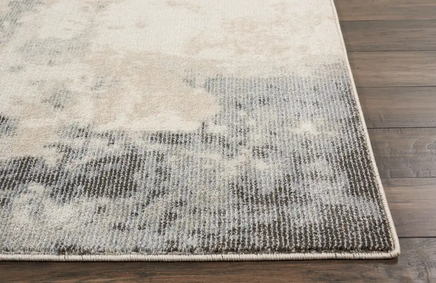 10' Ivory Black And Gray Abstract Non Skid Runner Rug Photo 8