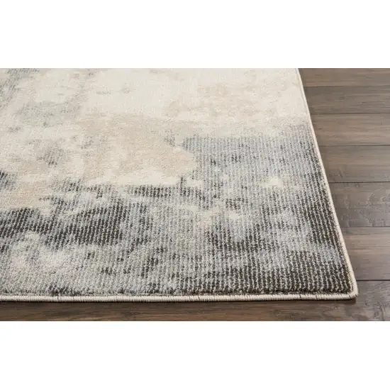 10' Ivory Black And Gray Abstract Non Skid Runner Rug Photo 8