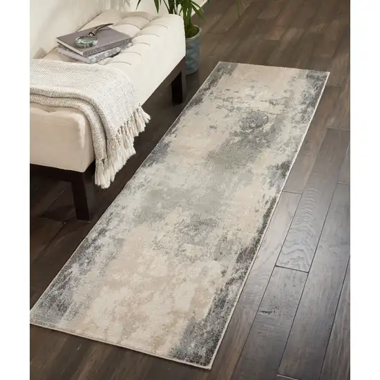 10' Ivory Black And Gray Abstract Non Skid Runner Rug Photo 5