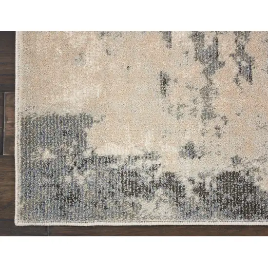 10' Ivory Black And Gray Abstract Non Skid Runner Rug Photo 9